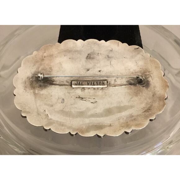 Vintage J & E Wilson Sterling Silver Turquoise Navajo Brooch - Picture 2 of 3